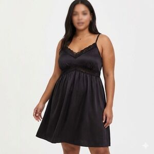 Torrid Sleep Black Dream Satin Babydoll Lace Sleep Gown 4 4X 26 New NWT